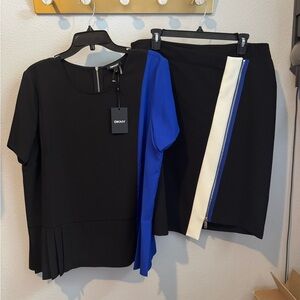 NWT DKNY Black and Blue Pencil Skirt Set with Zipper Accent Sz XL